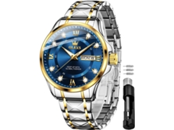 Lurelia Relógio Masculino, Movimento De Quartzo, Analógico, Data/calendário, Luminoso, Detalhes Com Strass, Aço Inoxidável, Azul