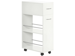 Carrinho de cozinha com 1 gaveta, 2 prateleiras, rodas, 25x50x85cm BRANCO S/MARCA