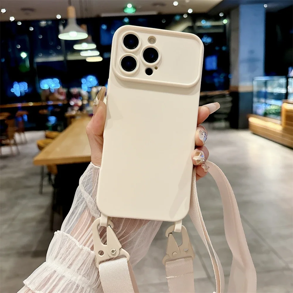(branco, Iphone 13) Capa De Celular Elegante E Macia Em Silicone Com Cordão Ajustável Para Proteção Transversal.