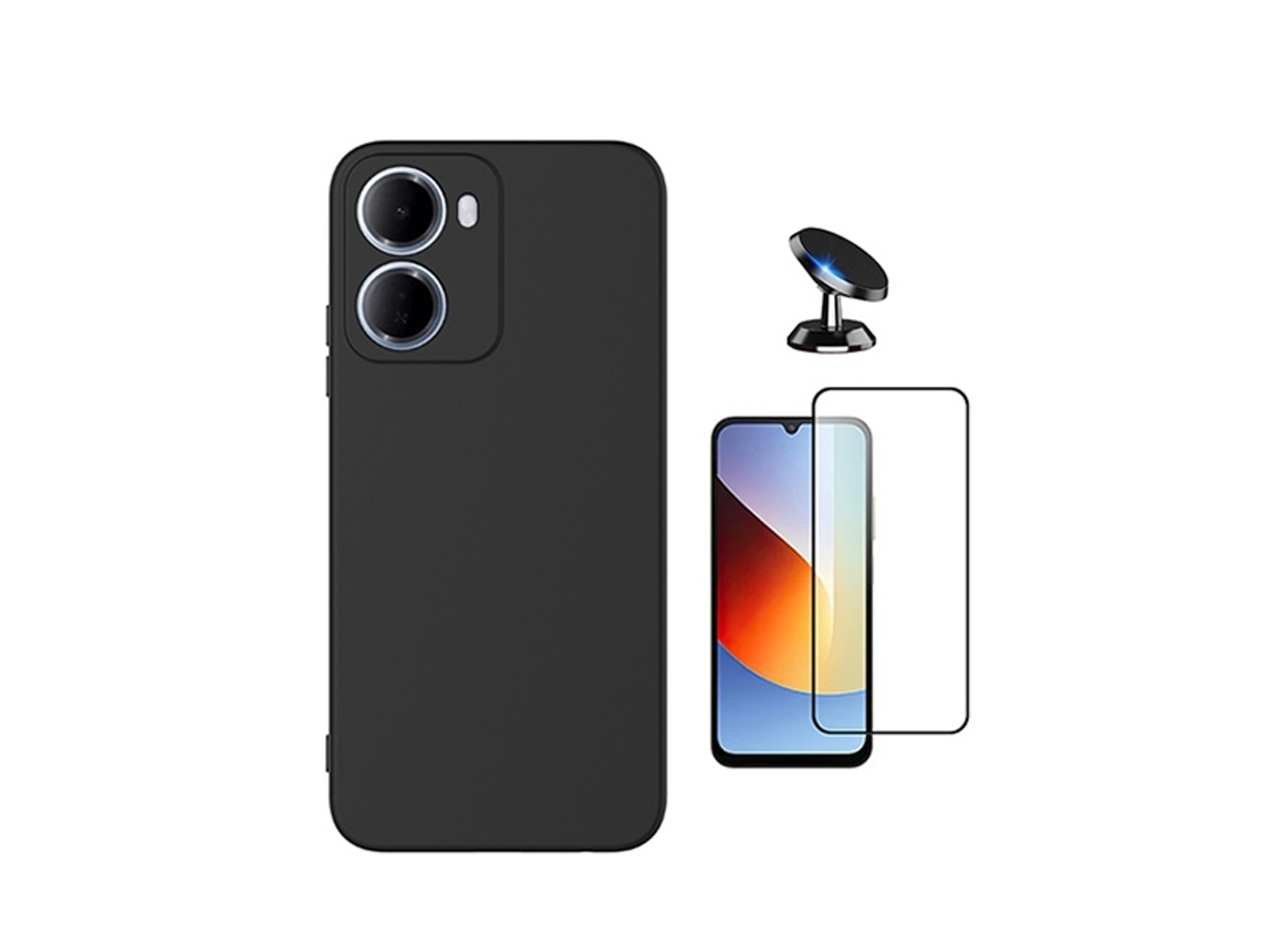 Kit Vidro Temperado Capa Silicone Líquido Suporte Magnético Phonecare Para Xiaomi Redmi 15a 5g - Preto