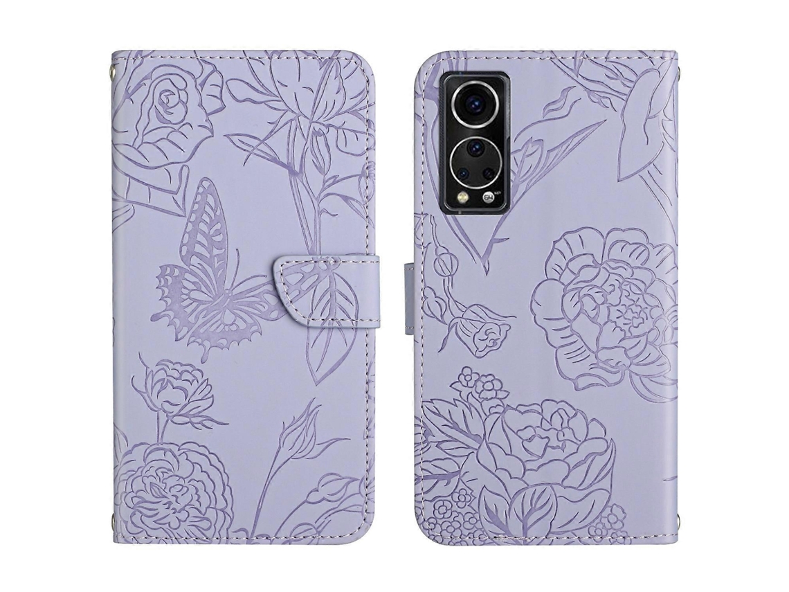 Capa De Couro Com Relevo E Textura De Borboleta Peônia Para Zte Axon 30 5g