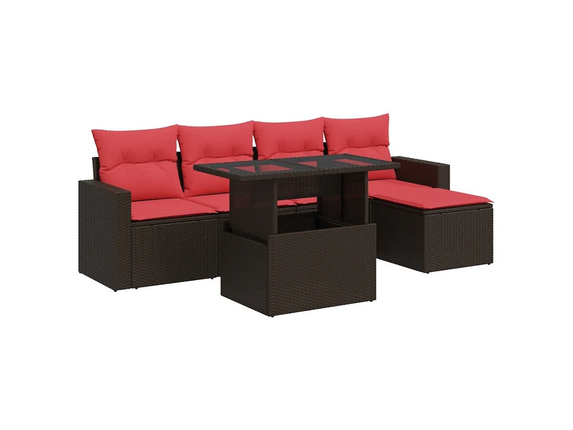 Conjunto 6 Sofás Jardim C/ Almofadões Vime Vidaxl Pe/acácia Castanho