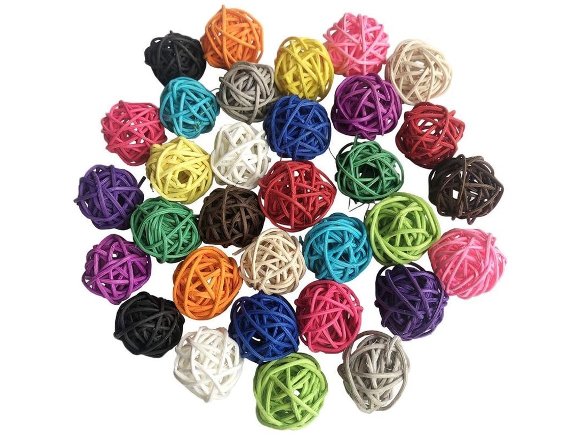 2026 32 Pelotas de Ratán 3cm Juguetes para Aves Pericos Material Natural Multicolor