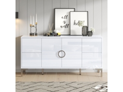 Aparador 150x38x59,5cm 4 Gavetas Branco Brilho Mdf Estável VOLTEDGE