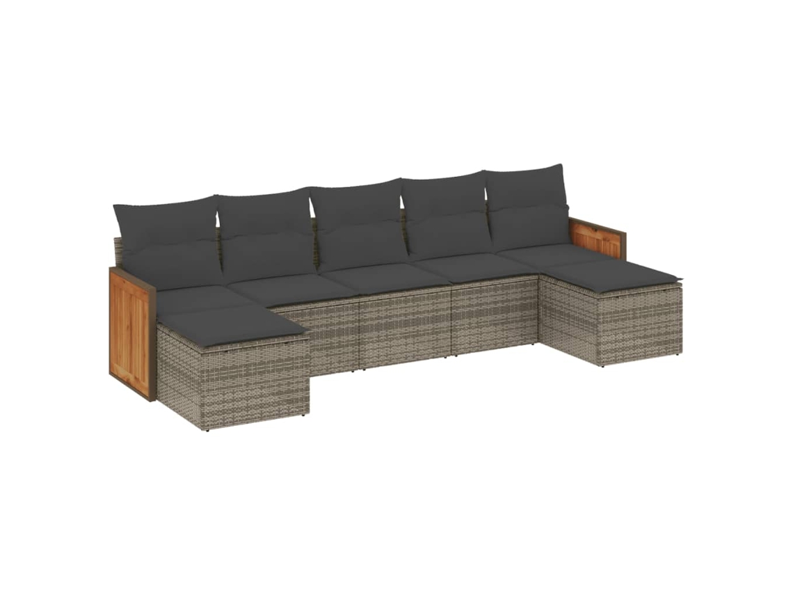 Conjunto de 7 Sofás para Jardim com Almofadões Vime Pe Cinzento MAISON EXCLUSIVE (7 pcs)