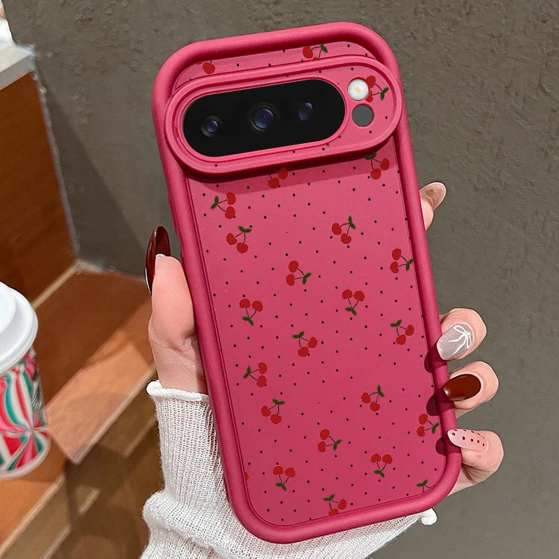 Capa De Tpu Para Google Pixel 9 (bordô) Com Estampa De Cereja Do Google, Capa Macia À Prova De Choque.
