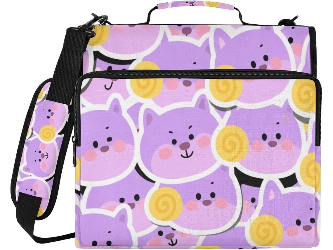 Pasta De Desenho Animado Roxos 3, 8cm Com Bolsos Extras, Alça, À Prova D Água, Bolsa Armazenamento De