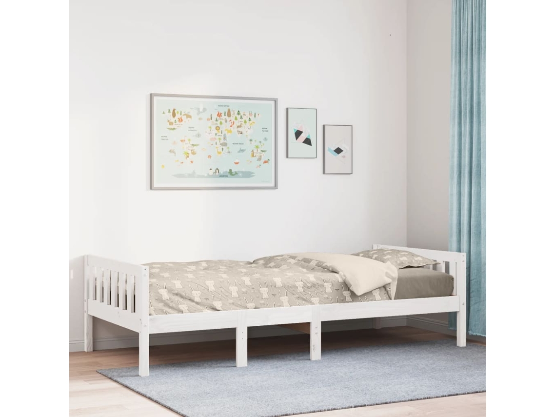 Cama De Criança Sem Colchão 80x200 Cm Pinho Maciço Branco