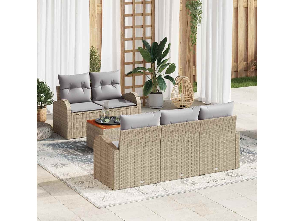 Vidaxl Conjunto De Sofá De Jardim Com Almofada 6 Pcs Bege Vime Pe