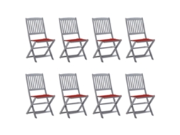 Cadeiras De Exterior Dobráveis 8pcs C/ Almofadões Acácia Maciça Dkd Home Decor