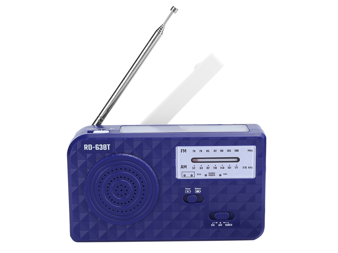 Rádio de emergência Mali com energia solar e manivela, azul, suporta fm/am