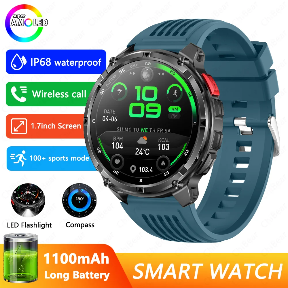 Smartwatch com Gps, À Prova D'água, Bluetooth e Tela de 1,7 Polegadas. MDUG (azul)