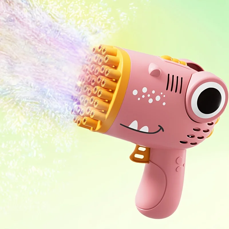 (rosa) Máquina De Bolhas De Sabão Portátil Com 40 Furos Em Formato De Dinossauro
