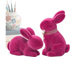 Esculturas de Coelho Miniaturas em Resina Floculada, 2 Peças, Adoráveis Decorações de Primavera, Sentadas e CHABERLU