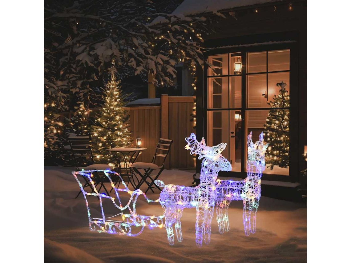 Decoração De Natal Com 2 Renas E Trenó Pangivo 160 Led 130 Cm