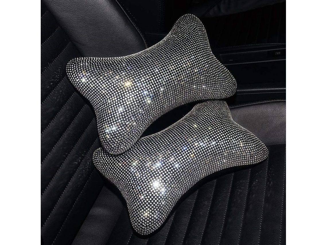 2026 2 Almohadas Cervicales para Coche Con Cristales Brillantes Apoyo Cuello Confortable Interior Mujer Negro
