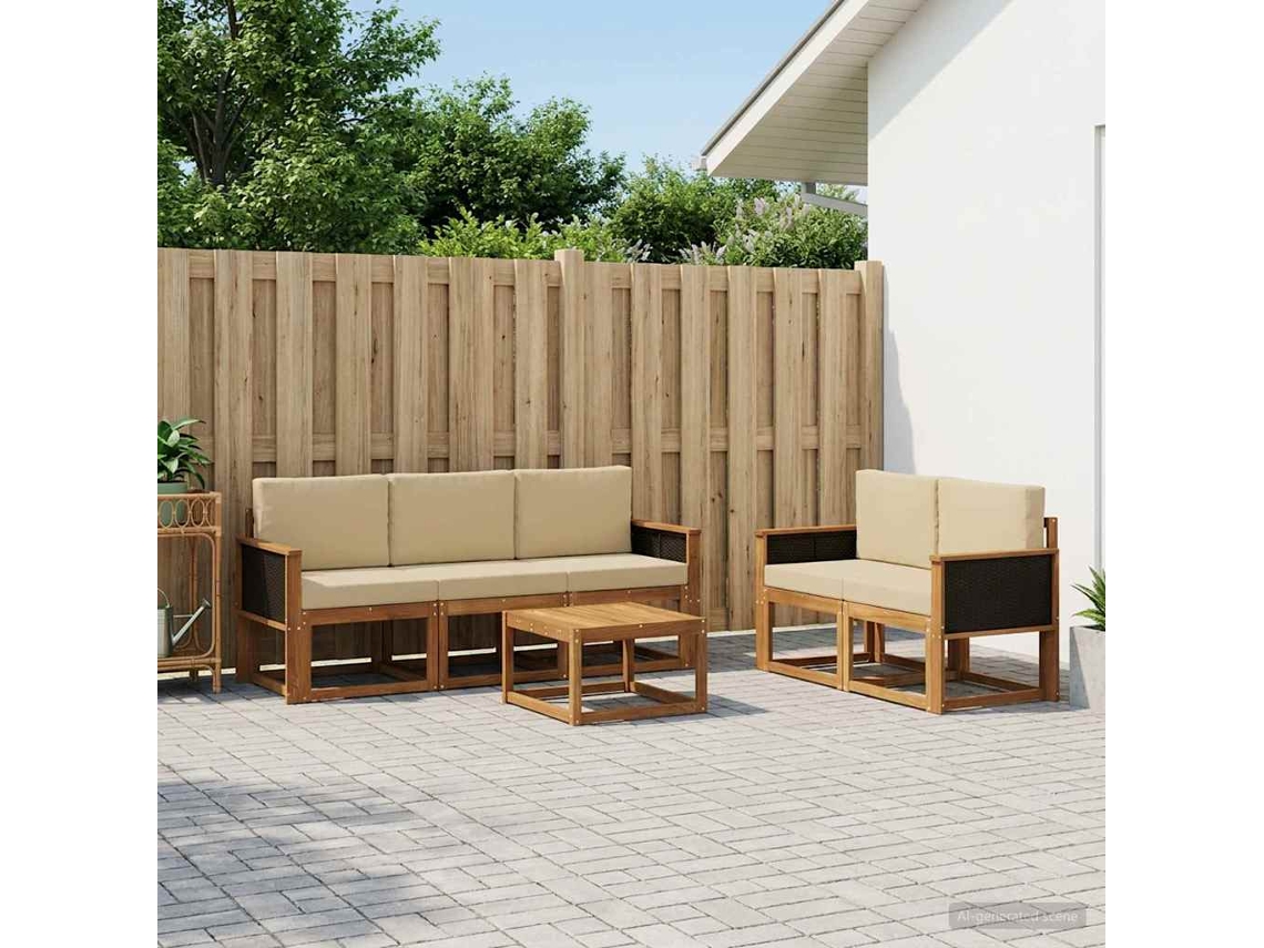 Vidaxl Conjunto De Sofás Para Exterior Com Almofada 6 Pcs Natural