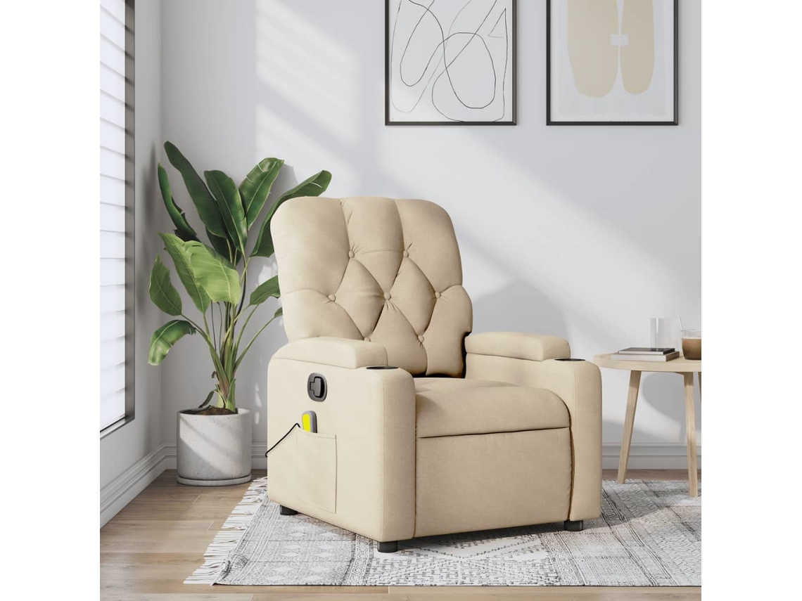 Vidaxl Poltrona De Massagem Reclinável Em Tecido Creme