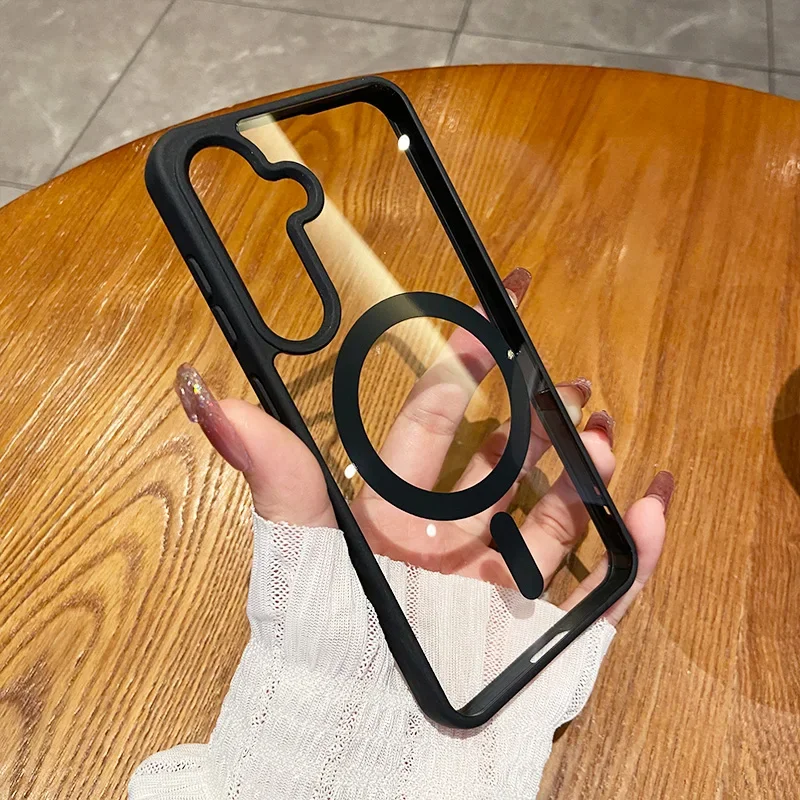 (preto S23 Plus) Capa Protetora Para Carregamento Sem Fio Magsafe Com Moldura Magnética Transparente À Prova De Choque