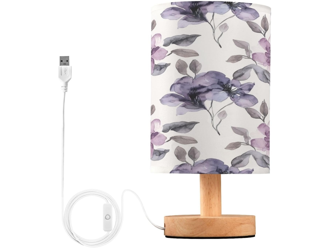 Abajur De Cabeceira Brightly Flowers Para Quarto, Com Portas De Carregaje USB C, Luminária De Leitura Led, Base De