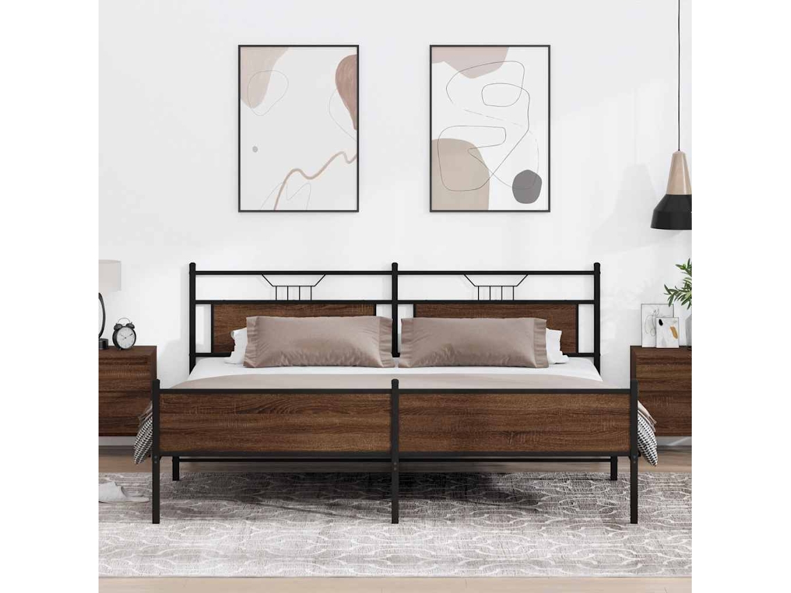 Vidaxl Estrutura Cama Sem Colchão 200x200cm Metal Carvalho Castanho