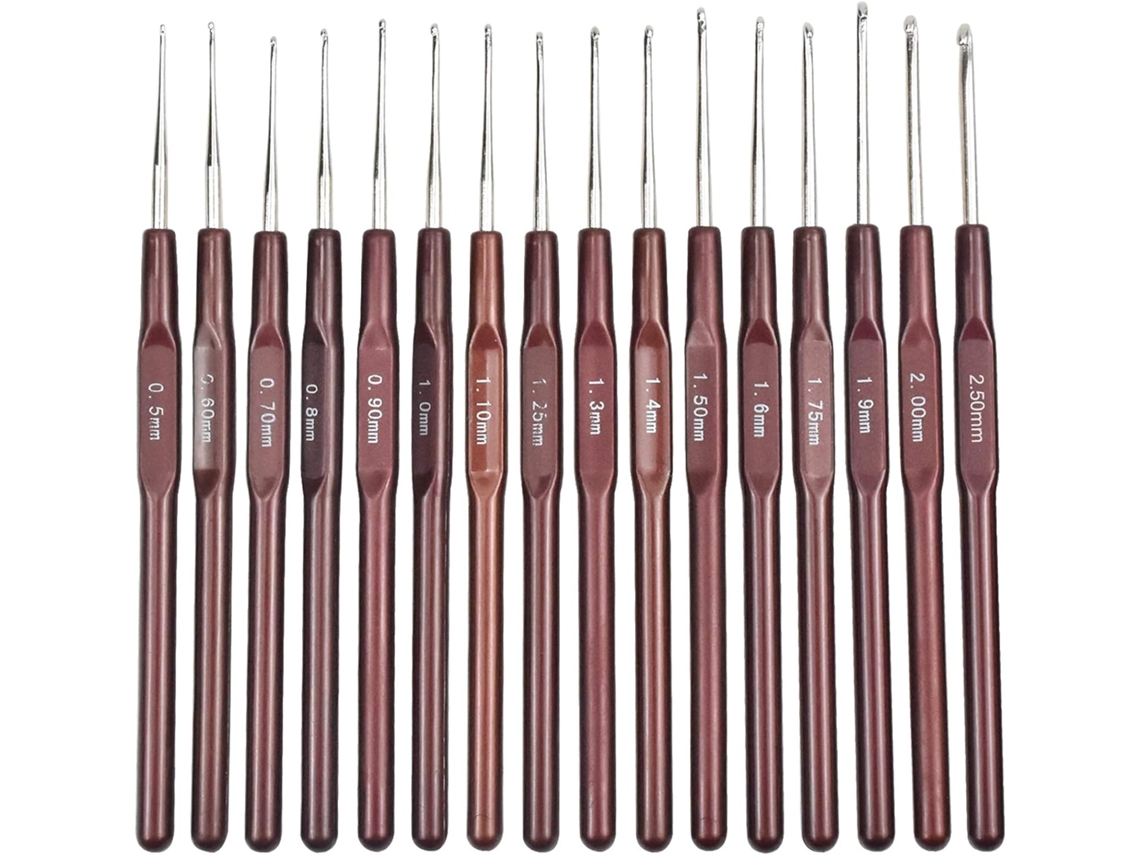 Agulhas de crochê Slowmoose para tricô, pacote com 16, macias e leves, alumínio, tamanho M (0,5-2,5 mm)