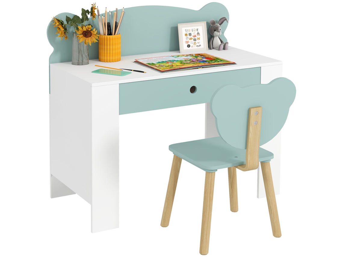 Secretária Infantil Com Cadeira, Gaveta E Amplo Tampo 80x41x74,5cm Verde
