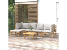 Vidaxl 6 Pcs Conj. Lounge De Jardim Bambu C/ Almofadões Cinzento-claro