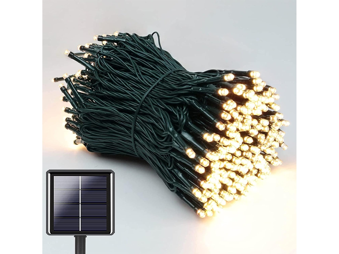 Kit com 200 Unidades, Cordão de Luzes Solares, 22m, Cor Branco Quente, para Jardim, Pátio, com Iluminação Led AQUAFORGE