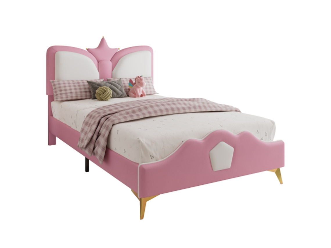 Cama Infantil Estofada 90x200 Rosa/branco Cabeceira Coroa Espuma Protectora Puferro Ziwei Store