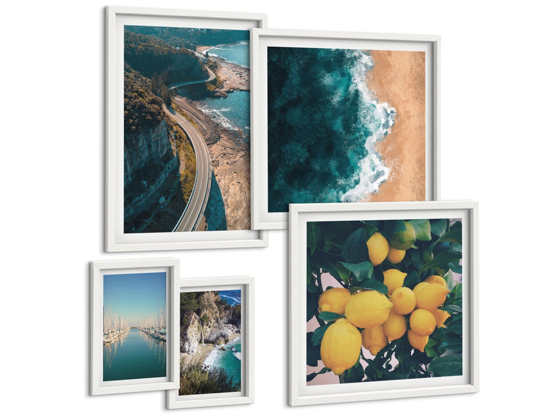 Pinturas Murais Modernas Ruas À Beira-mar Com Limões Moldura Branca Imagens Para Um Quarto Infantil Espelharte (conjunto De 5 Imagens)