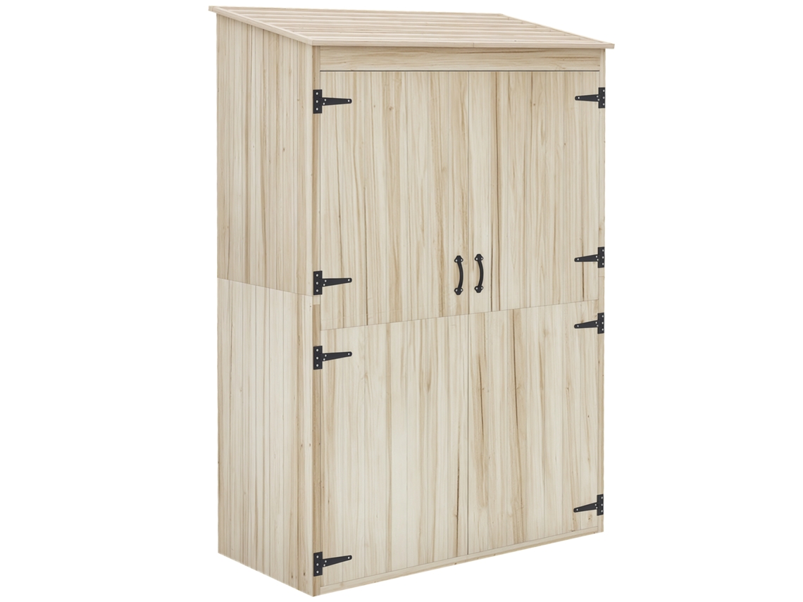 Armário de Jardim com 2 Prateleiras, 2 Portas, Telhado Inclinado, Madeira, 120x57x183cm Natural S/MARCA