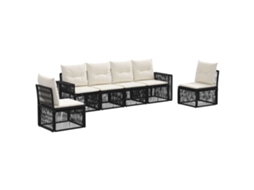 Vidaxl Conjunto De Sofá De Jardim 6 Pcs Preto E Branco Creme Vime Pe