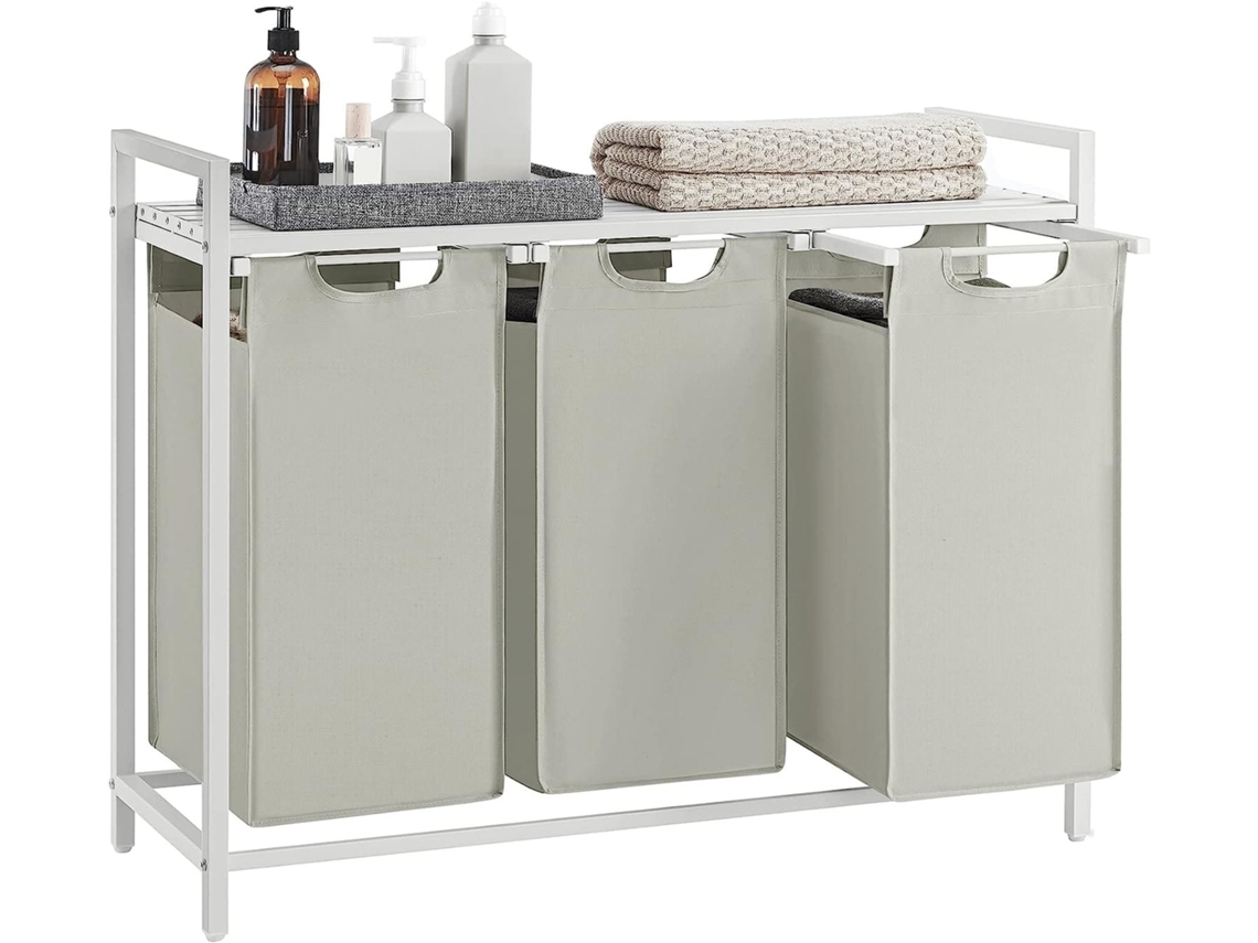 Cesto De Roupa Suja Vasagle, Com 3 Compartimentos, Extensível E Removível, 38l, Branco, Para Organizar E Guardar Roupa Suja De Forma Prática