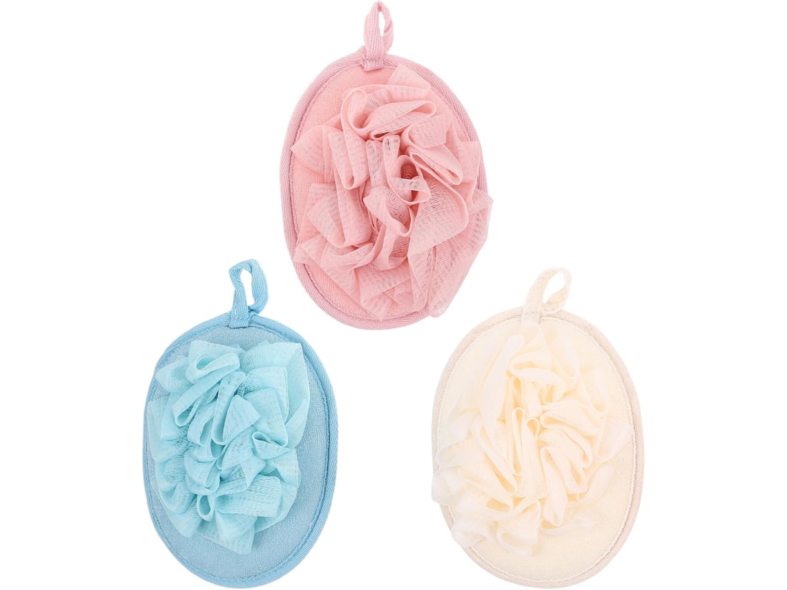 Conjunto De 3 Peças De Toalhas De Banho Em Malha Com Bola De Banho E Luvas Esfoliantes.