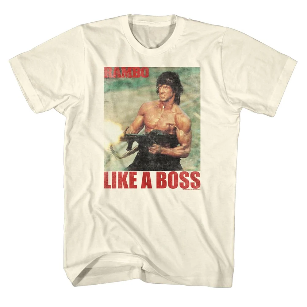 Rockinstone Rambo Movie Boss Rambo Movie Solid Natural Adult T-shirt Size:l