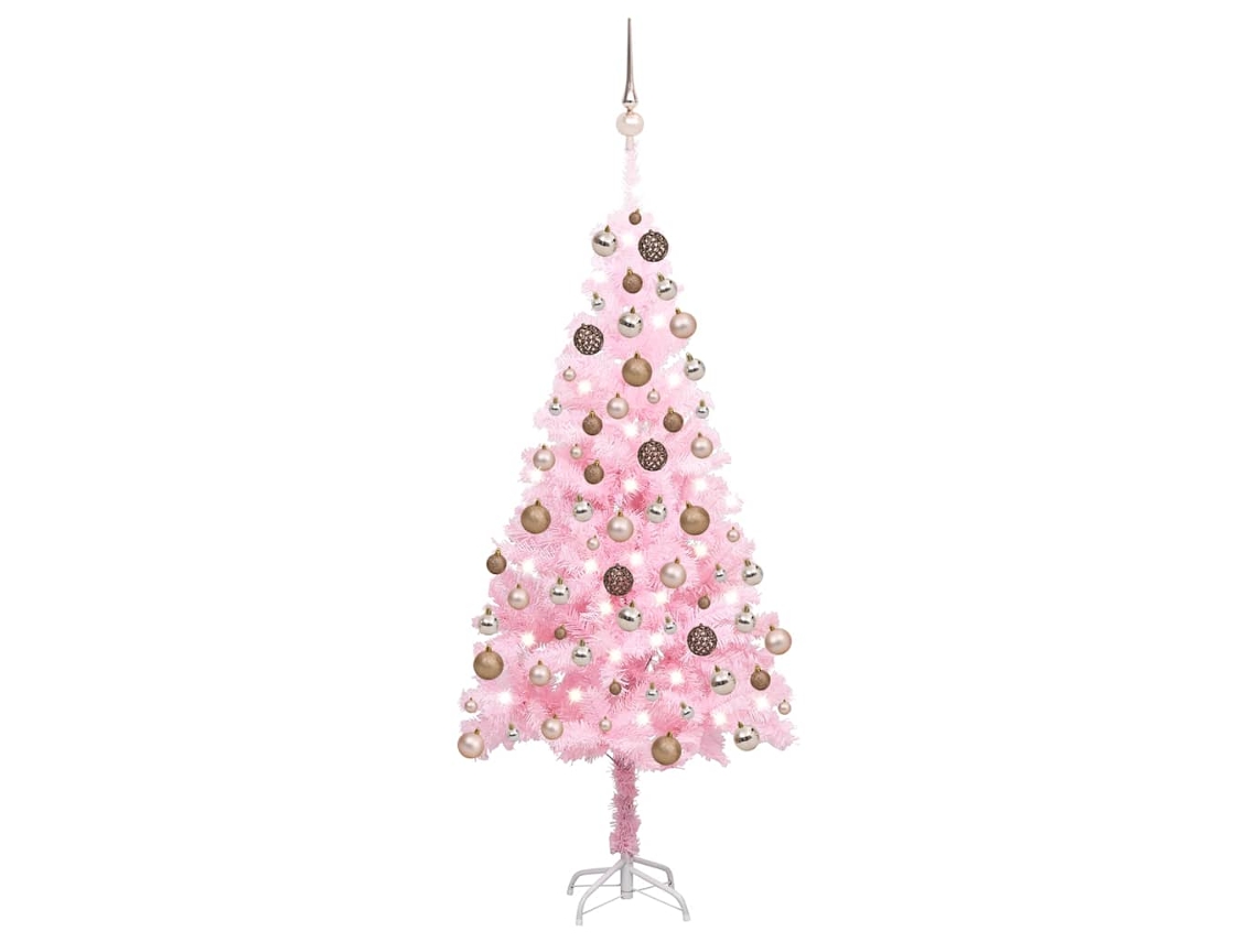 Vidaxl Árvore Natal Artificial Pré-iluminada C/ Bolas Pvc Rosa