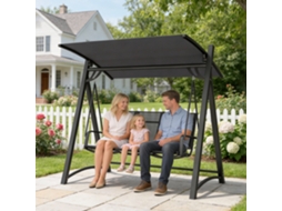 Cadeira De Balanço 3 Assentos Para Jardim, Estrutura Respirável, Teto Ajustável Upf50+, Suporta 360 Kg, 188x130x183 Cm, Cinza.