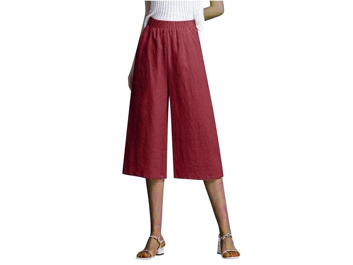 Rebe-pantalones Para Mulher De Algodão E Linho De Perna Larga Casual Com Bolsos Para Verão, Praia E Ginásio Xxxxl Rojo