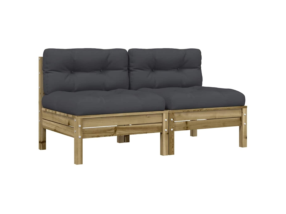 Maison Exclusive - Sofás Sem Braços P/ Jardim 2 Pcs C/ Almofadões Pinho Impregnado