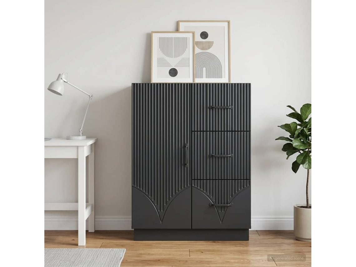 Vidaxl Buffet Com Gaveta Preto 66 X 34,5 X 87 Cm Derivados De Madeira