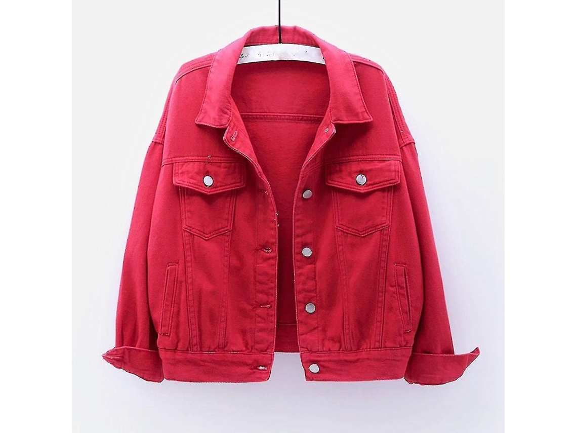 Casacos De Outono Para Mulheres Jaqueta De Algodão Quente Manga Longa Casual Solido Vermelho