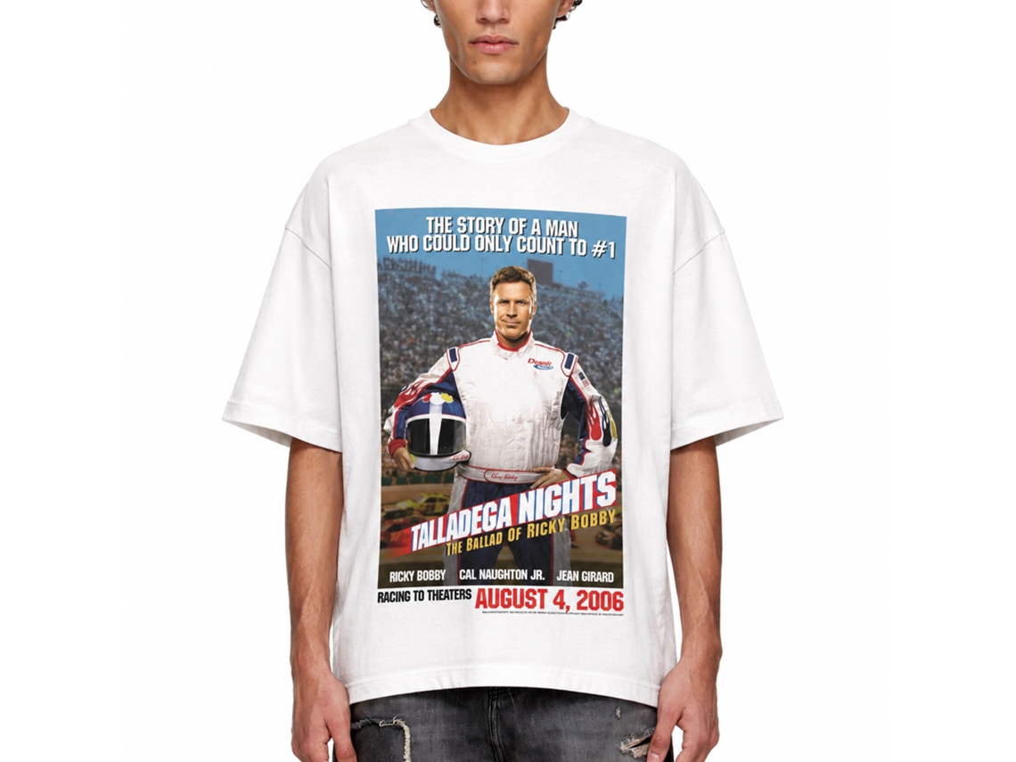 Rockinstone Talladega Nights Movie Movie Poster White Adult T-shirt Size:xl