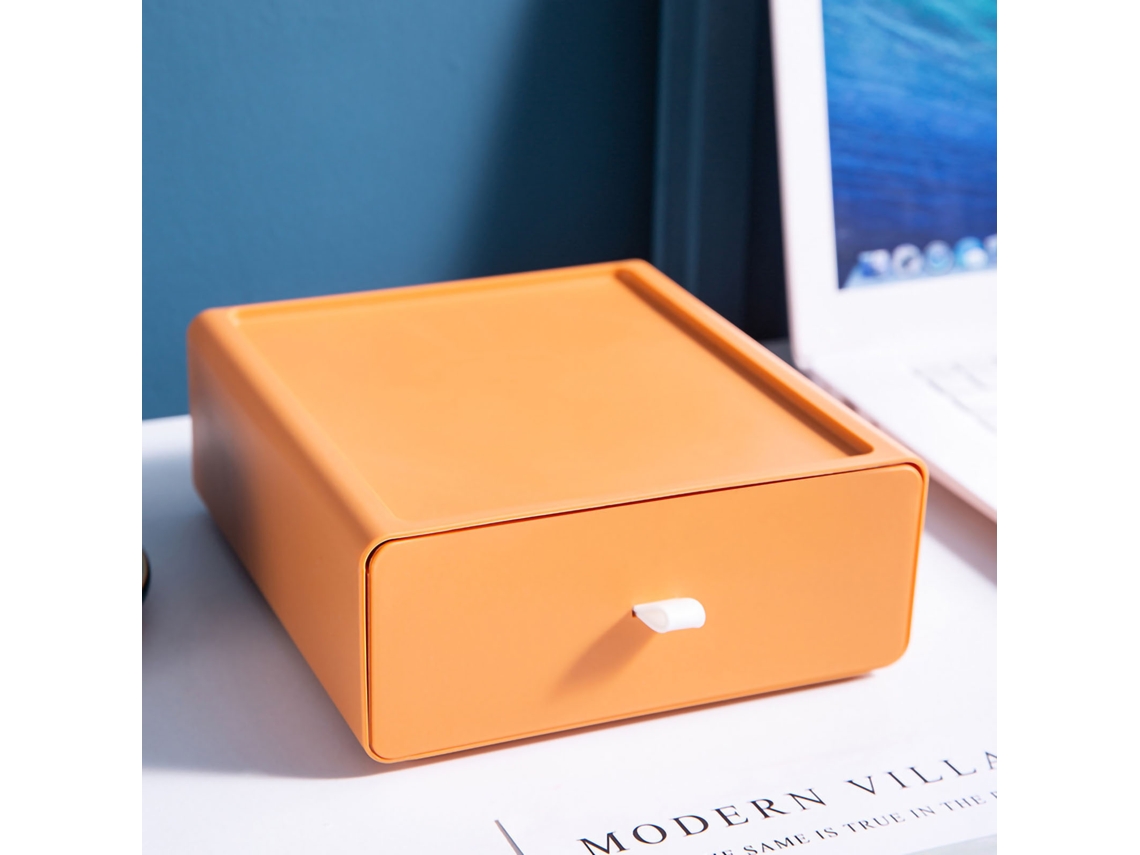 Organizador de Mesa Empilhável Laranja, Caixa de Armazenamento Resistente para Materiais de Escritório BRILVIBERA