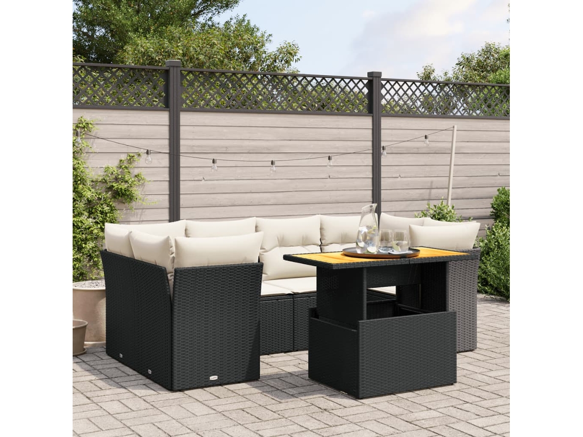 Vidaxl 7 Pcs Conjunto de Sofás P/ Jardim C/ Almofadões Vime Pe Preto