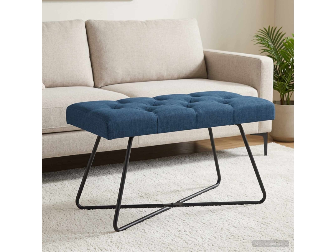 Vidaxl Banco Com Botões Estofados Azul 80 X 40 X 46 Cm Tecido