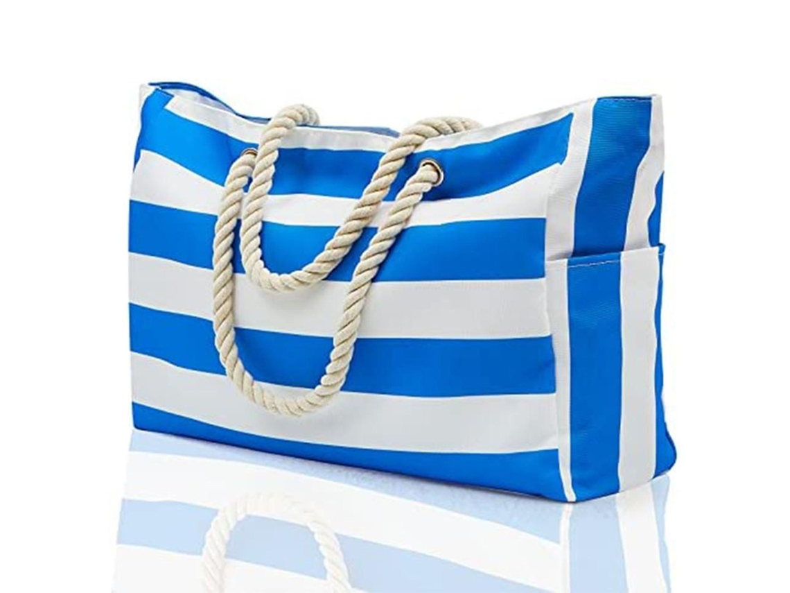 Bolsa Listrada Simples, Elegante E Prática, Com Grande Capacidade Para Compras Femininas
