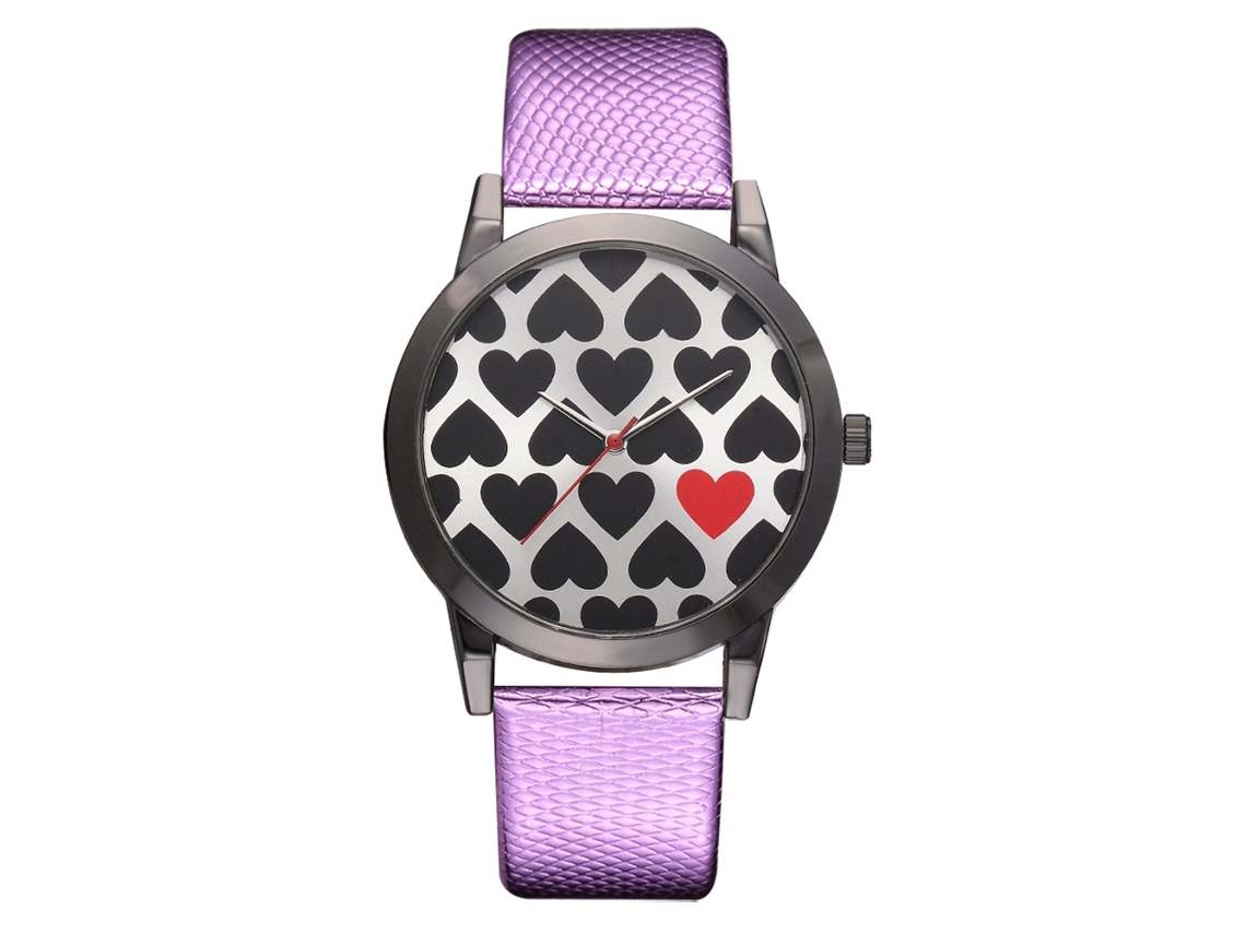Relógio de Pulso Feminino Fashion com Display Analógico e Pulseira Pu Roxo