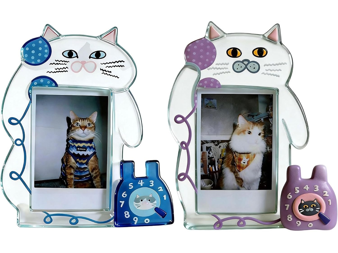 Conjunto De 2 Gatinhos Pequenos Em Acrílico Transparente Para Decoração De Escritório.