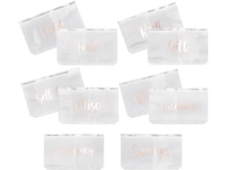 Conjunto de 10 pastas organizadoras Galpada A6 com 6 furos, sacos plásticos transparentes para documentos e dinheiro.